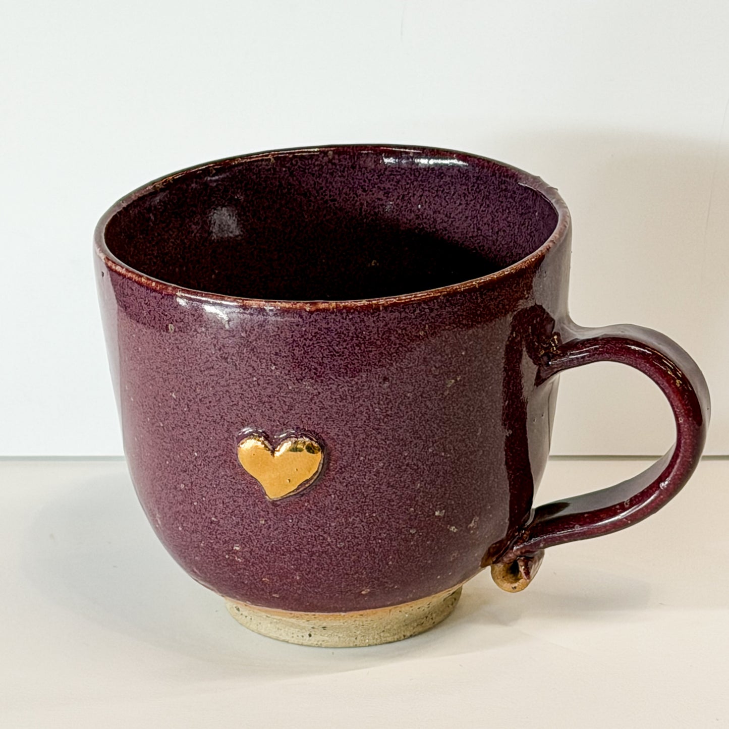 Handmade Ceramic Heart Cup with Gold Lustre | Stoneware Coffee Mug
