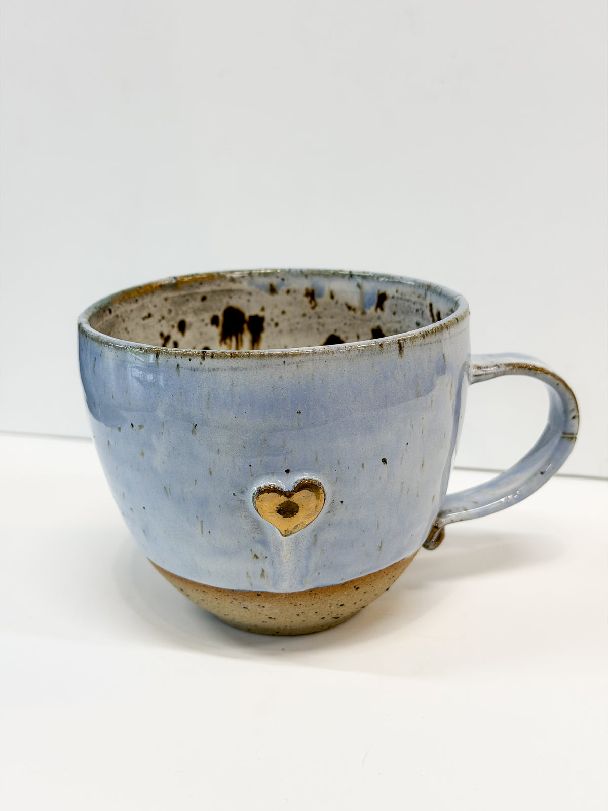 Handmade Ceramic Heart Cup with Gold Lustre | Stoneware Coffee Mug
