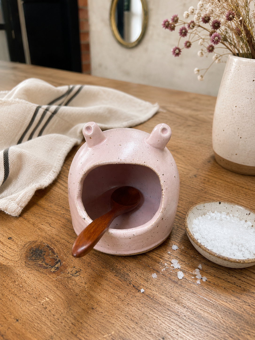 Handmade Salty Frog – Ceramic Salt Cellar with Spoon