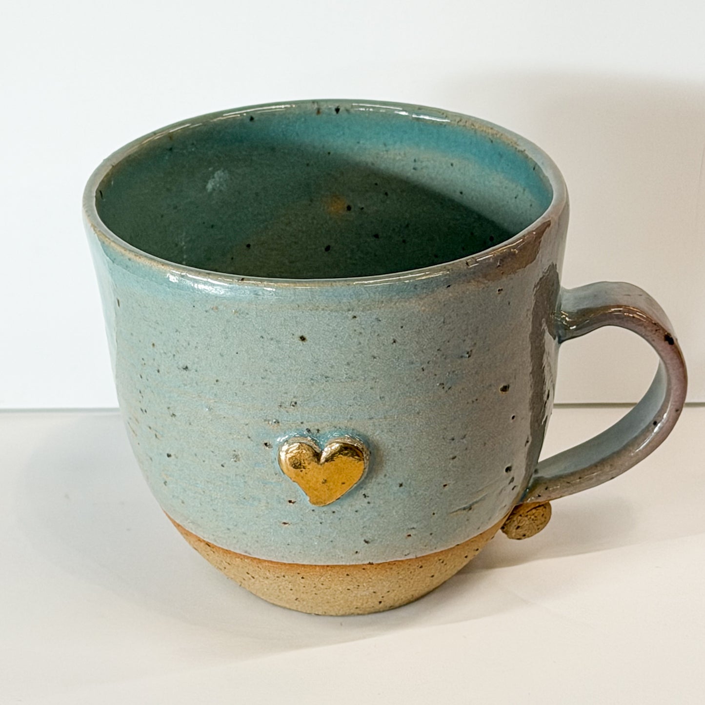 Handmade Ceramic Heart Cup with Gold Lustre | Stoneware Coffee Mug