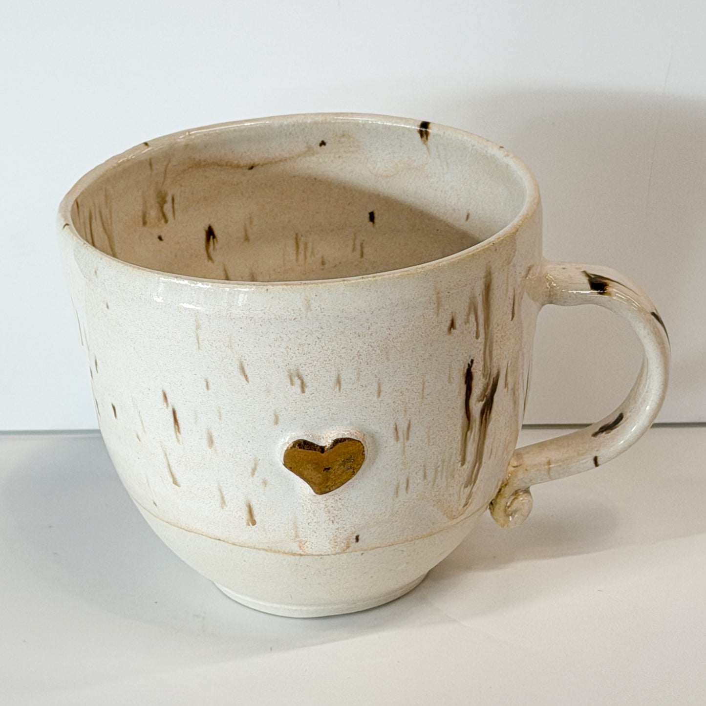 Handmade Ceramic Heart Cup with Gold Lustre | Stoneware Coffee Mug