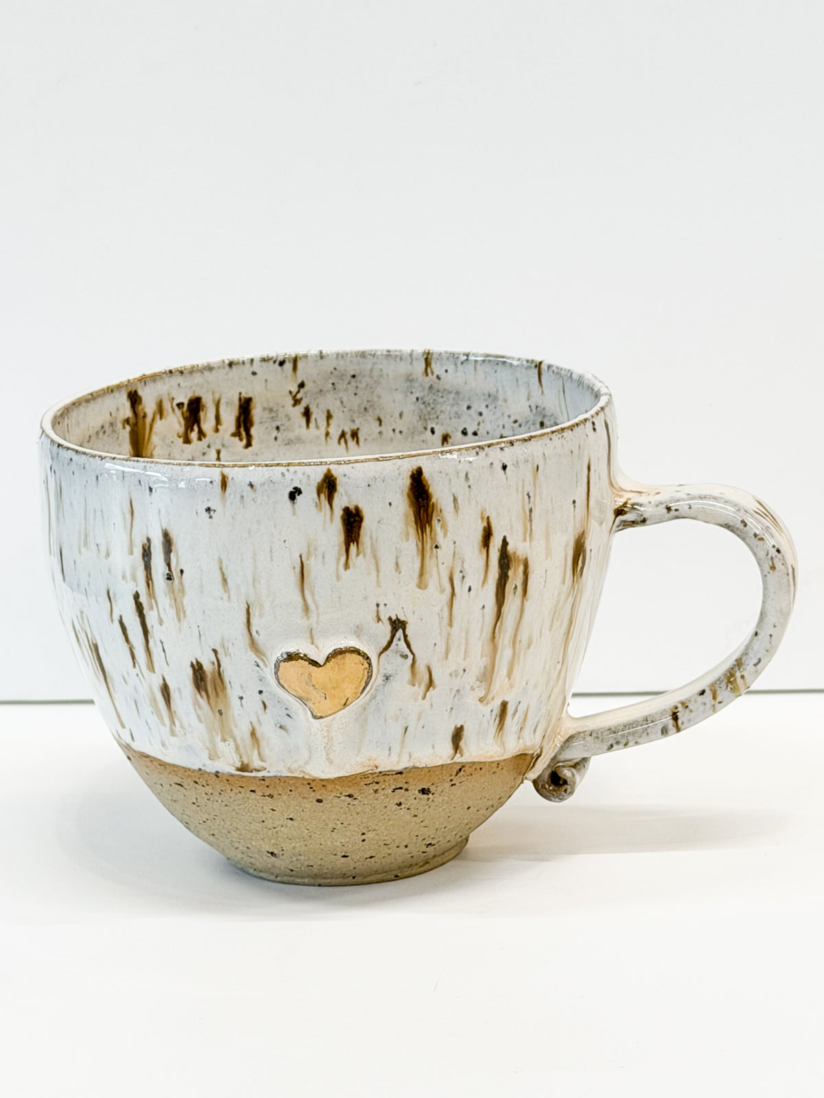 Handmade Ceramic Heart Cup with Gold Lustre | Stoneware Coffee Mug