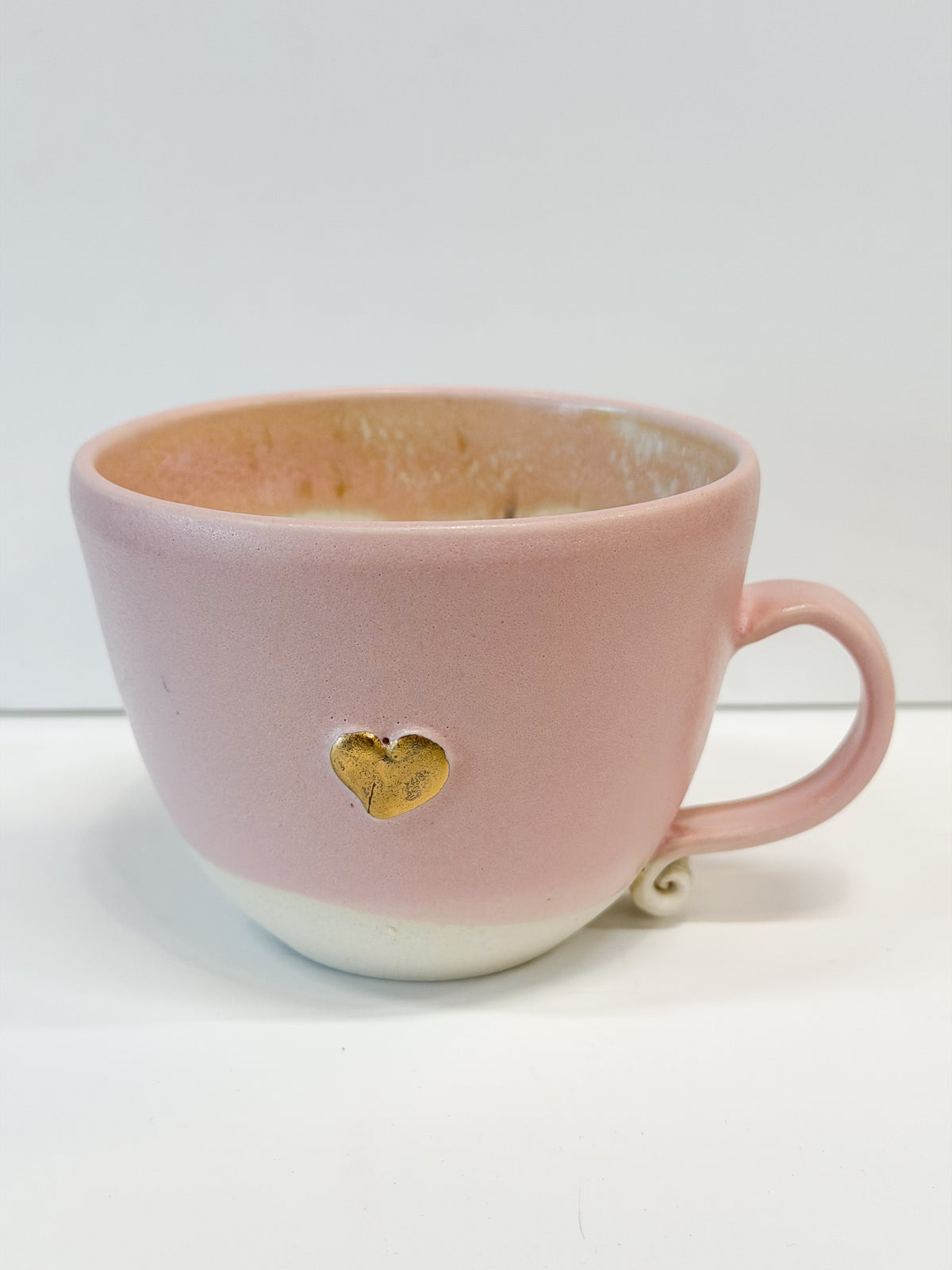 Handmade Ceramic Heart Cup with Gold Lustre | Stoneware Coffee Mug