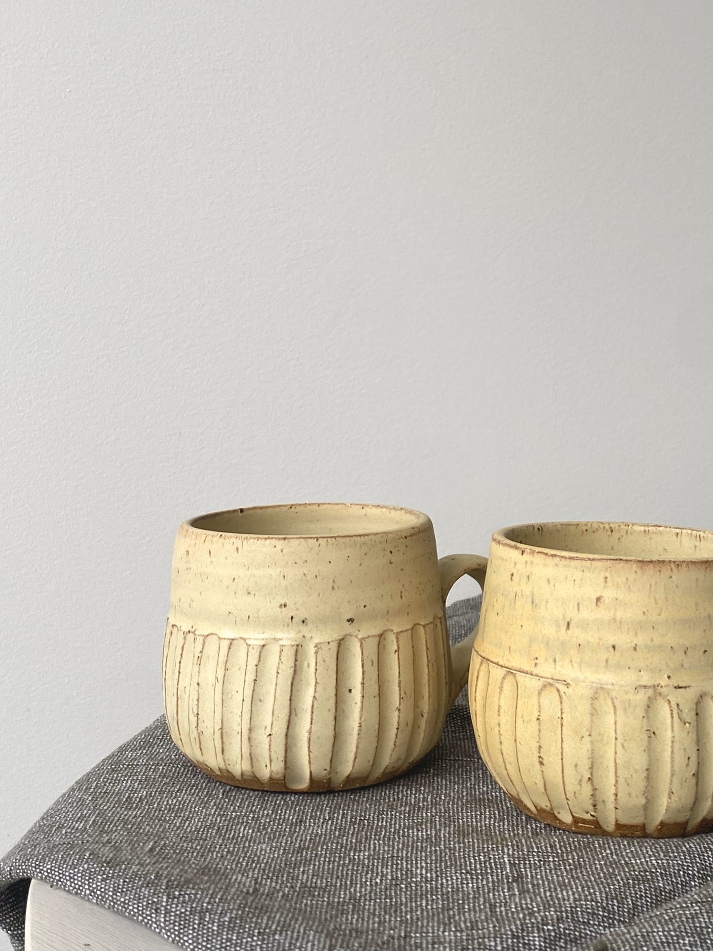 Buttery Yellow Carved Mugs