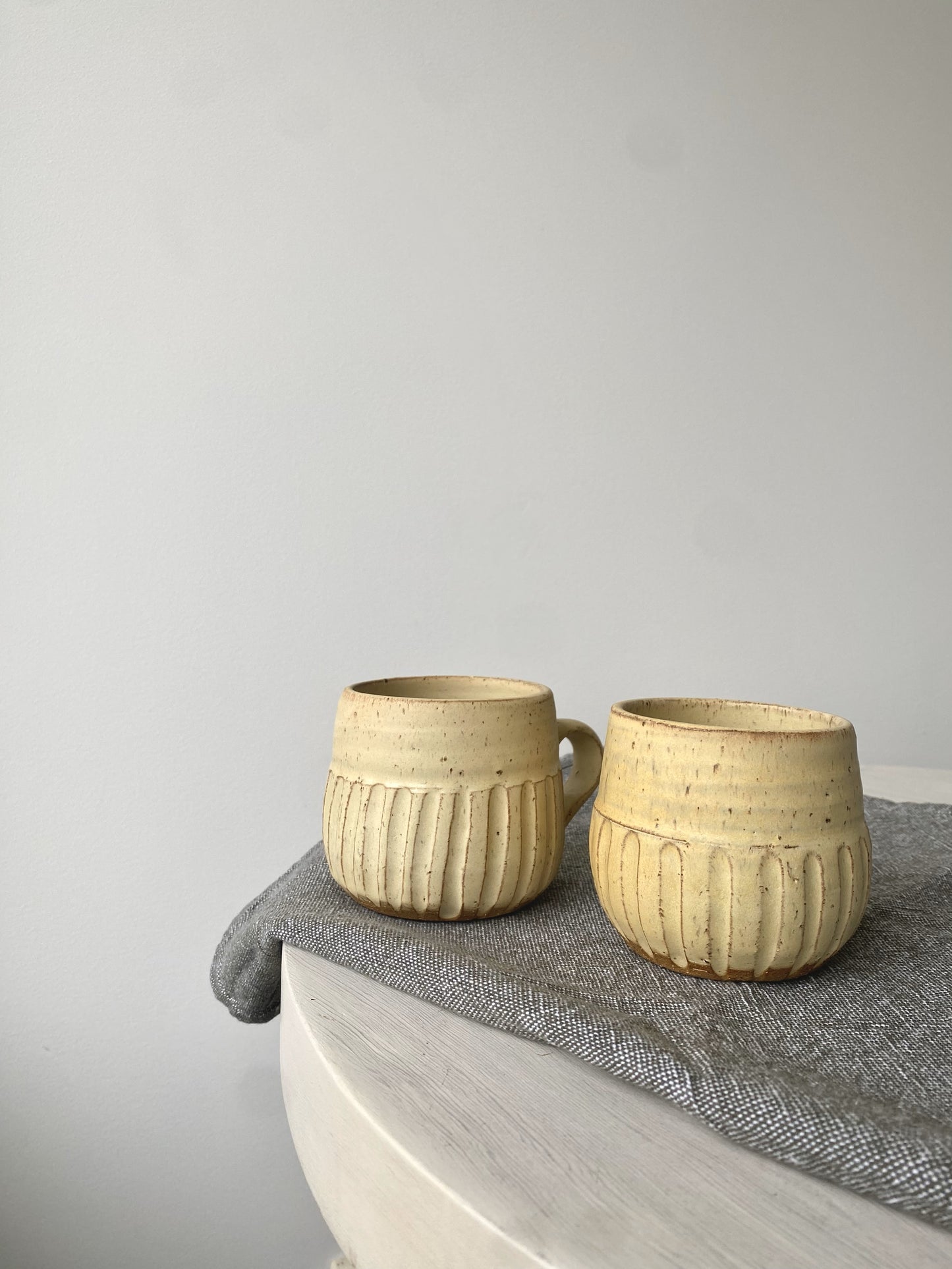 Buttery Yellow Carved Mugs