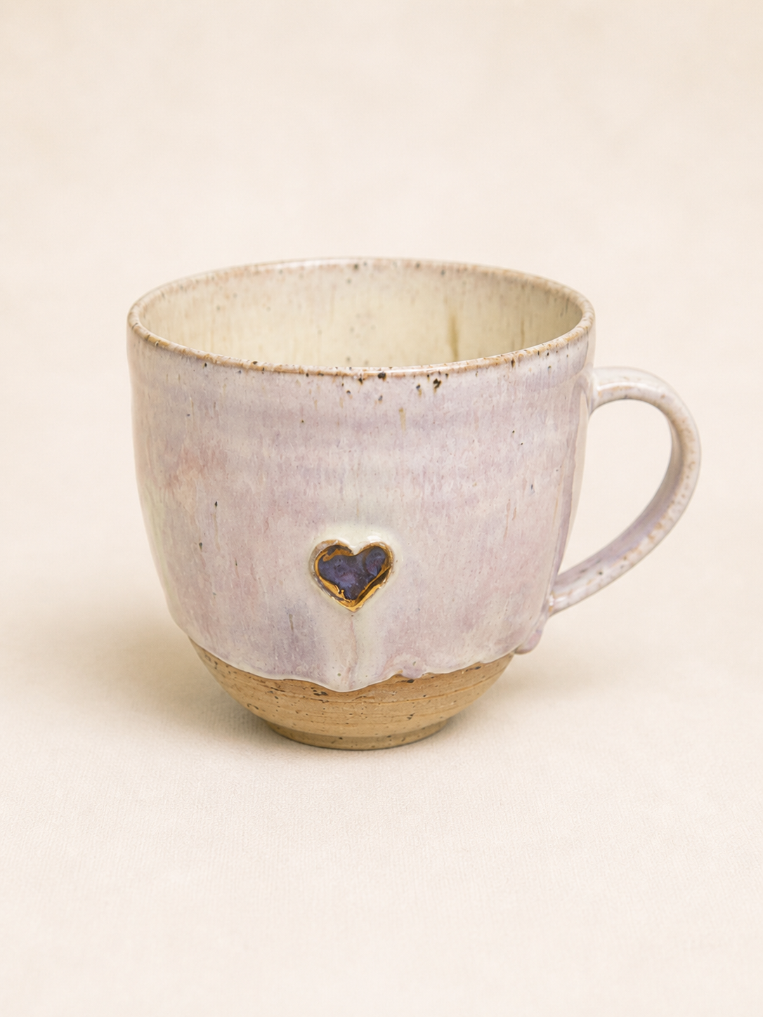 Handmade Ceramic Heart Cup with Gold Lustre | Stoneware Coffee Mug