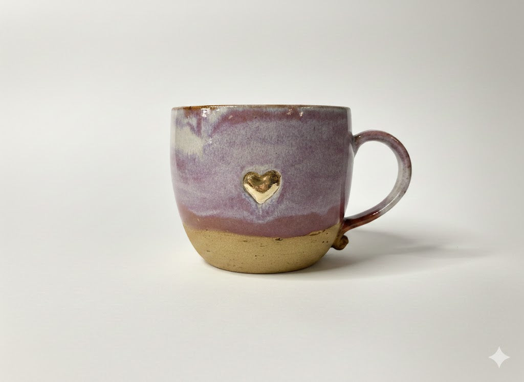 Handmade Ceramic Heart Cup with Gold Lustre | Stoneware Coffee Mug
