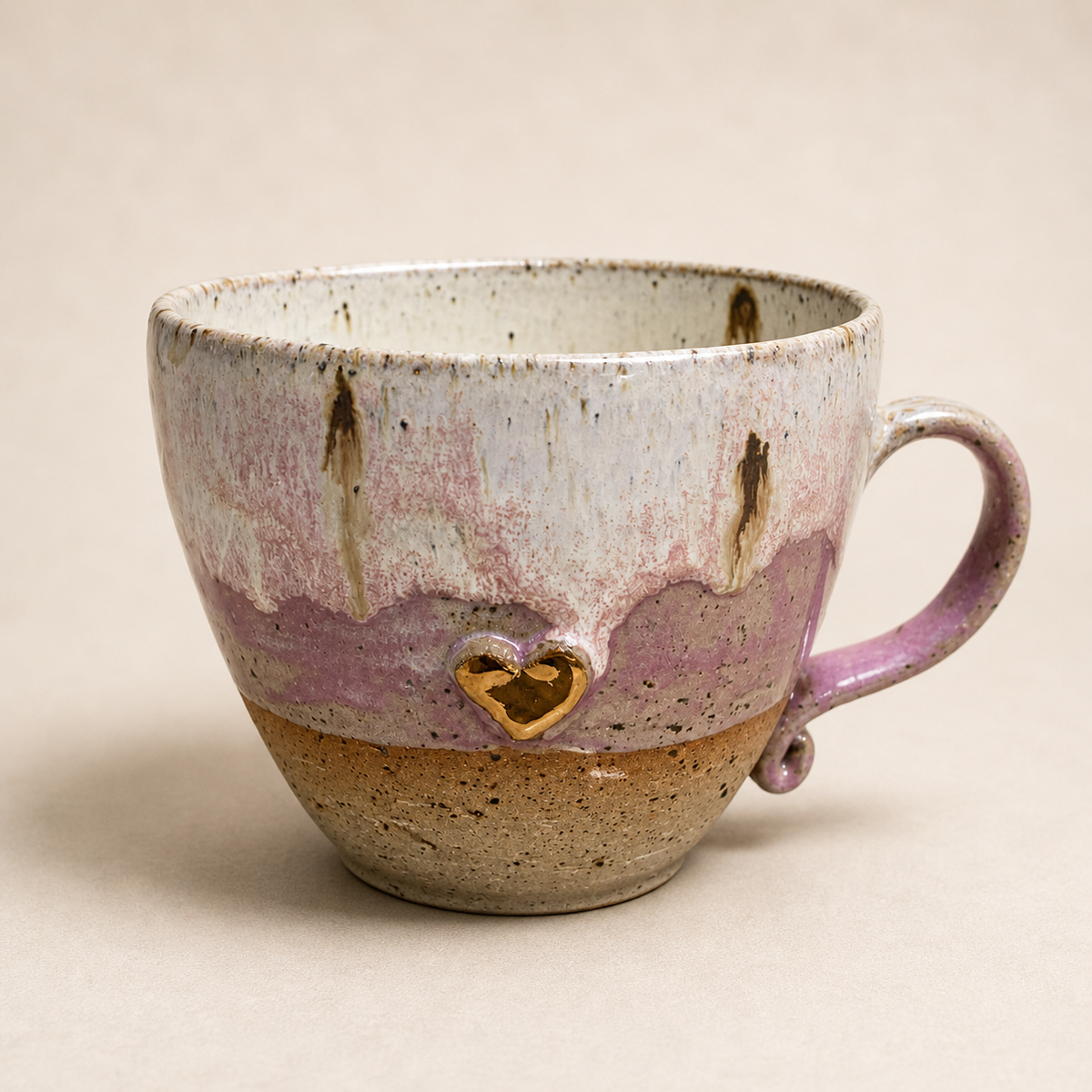 Handmade Ceramic Heart Cup with Gold Lustre | Stoneware Coffee Mug