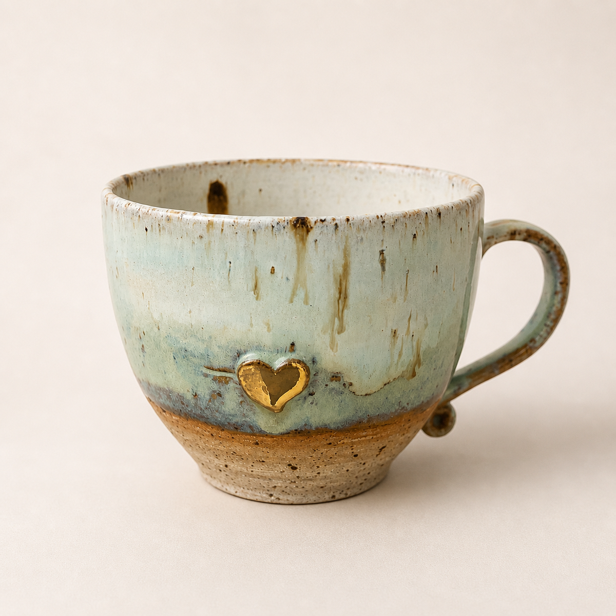 Handmade Ceramic Heart Cup with Gold Lustre | Stoneware Coffee Mug