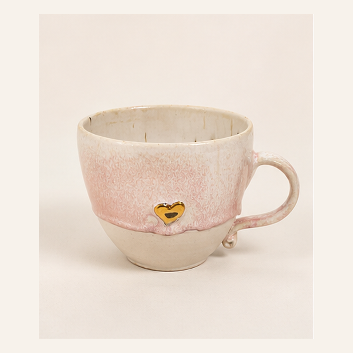 Handmade Ceramic Heart Cup with Gold Lustre | Stoneware Coffee Mug